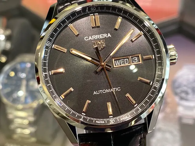 タグ・ホイヤー TAG HEUER カレラ キャリバー5 デイデイト WBN2013.FC6503 ブラック SS/アリゲーターレザーベルト メンズ 腕時計